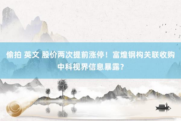 偷拍 英文 股价两次提前涨停！富煌钢构关联收购中科视界信息暴露？